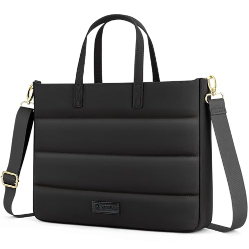 RAINYEAR Laptop Bag for 14 Inch/15.6 Inch, Women Laptop Shoulder Bag | Protective Padded Waterproof Elegant Laptop Bag with Handle & Shoulder Strap, Fits for MacBook Computer Laptop - color: Black, size: 15.6 Inch