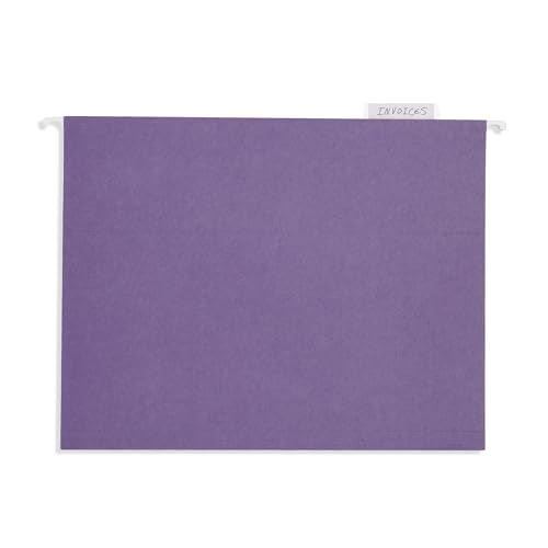 25 Blue Summit Supplies Purple Hanging File Folders - Letter Size, Durable 11pt Paper, Hanging File Folders, Purple, with Plastic Tabs and Inserts Included - color: Purple
