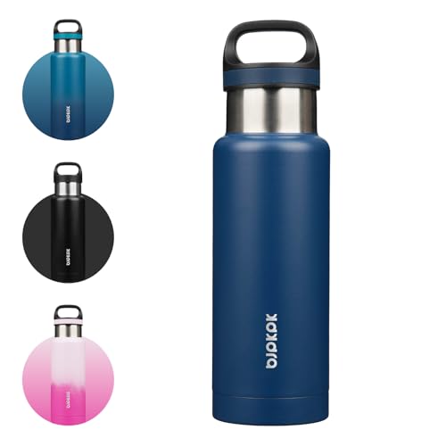 BJPKPK Insulated Water Bottle 18OZ Stainless Steel Water Bottle with Handle Double Walls Vacuum Insulated BPA Free Flask, Dark Blue - color: Drak Blue, size: 18 Ounces