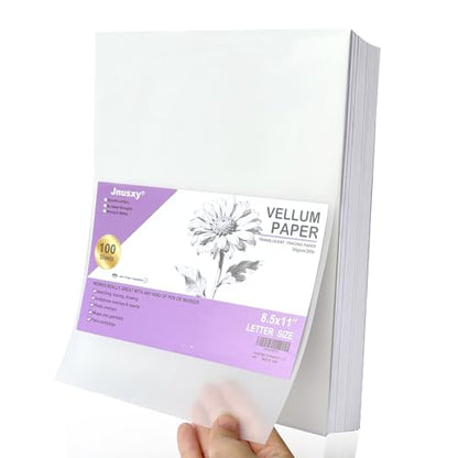 Tracing Paper 8.5x11 inch, 100 Sheets Transparent Vellum Paper for Tracing Pads, 32lb/50gsm Translucent Tracing Paper for Pencil, Marker and Ink，Trace Images, Sketch, Preliminary Drawing, Overlays.
