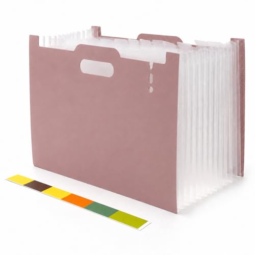 13-Slot Accordion File Organizer, Large Capacity Expanding File Folder, Plastic Document Organizer for Office Use, Letter Size File Holder for Desk Storage (Pink) - color: Pink