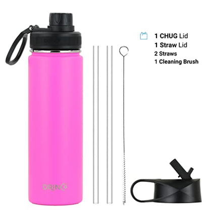 DRINCO Stainless Steel Water Bottle Spout Lid Vacuum Insulated Double Wall Water Bottle Wide Mouth (40oz 32oz 22oz 18oz 14oz) Leak Proof Keep Cold Sport Camping Hiking (22 oz, 22oz Island Pink) - color: 22oz Island Pink, size: 22 Ounces