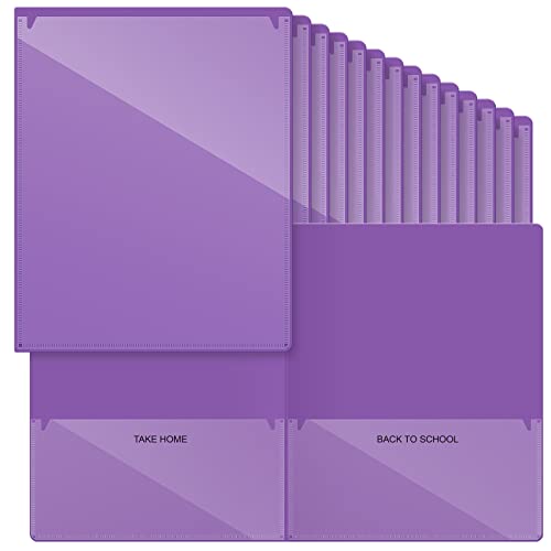 Henoyso 48 Pcs Plastic Take Home Folders with 2 Pockets Parent Teacher Classroom Communication Homework Folder for Students Parent Teacher Connector(Purple) - color: Purple