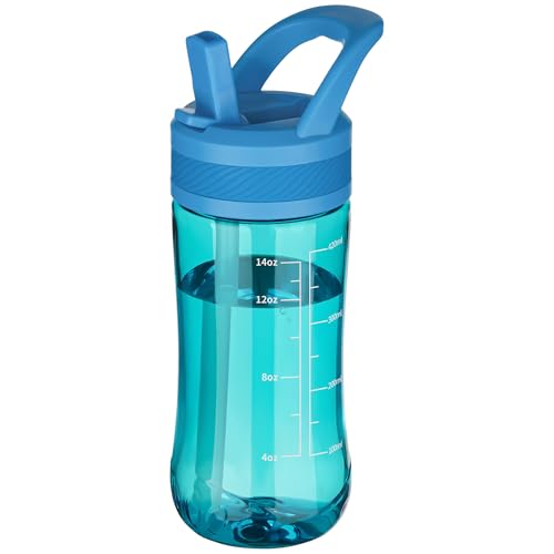 14oz Clear Kids Water Bottle with Straw Lid, BPA-Free Tritan, Measurement Scale, Sturdy Handle Wide Mouth Leak-proof Reusable Plastic Bottle for Boy& Girls, Back to School(Blue) - color: Blue