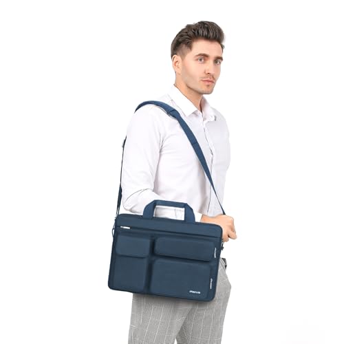 MOSISO Laptop Shoulder Bag 15.6 inch, 15-15.6 inch Computer Bag | Compatible with MacBook Pro 16 inch, HP, Dell, Lenovo with 2 Raised&1 Flapover&1 Horizontal Pocket&Handle&Belt, Haze Blue - color: Haze Blue, size: 16 inch