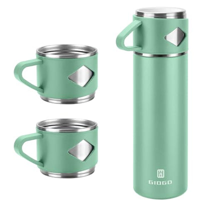 Stainless Steel Thermo 700ml/23.7oz Vacuum Insulated Bottle with Cup for Coffee Hot drink and Cold drink water flask.(Green,Set) - color: Green (Set), size: 23.7 Ounces