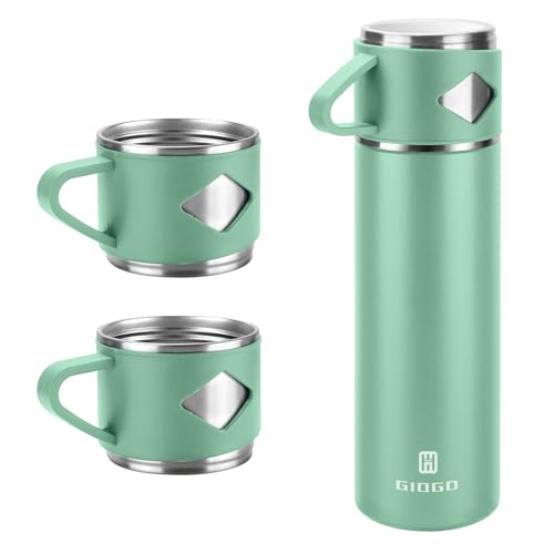 Stainless Steel Thermo 700ml/23.7oz Vacuum Insulated Bottle with Cup for Coffee Hot drink and Cold drink water flask.(Green,Set) - color: Green (Set), size: 23.7 Ounces