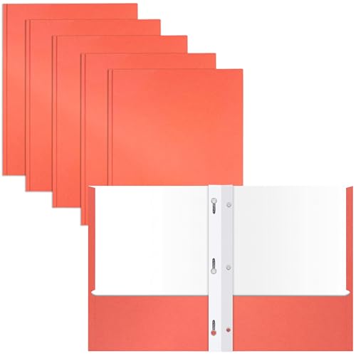 2 Pocket Portfolio Folders with Prongs (Metal Fastener Clips), 25 Pack, Cool Trendy Colors, Fits Letter Size Paper, for School, Office, Home, Matte Finish (Tropical Coral) - style: Tropical Coral