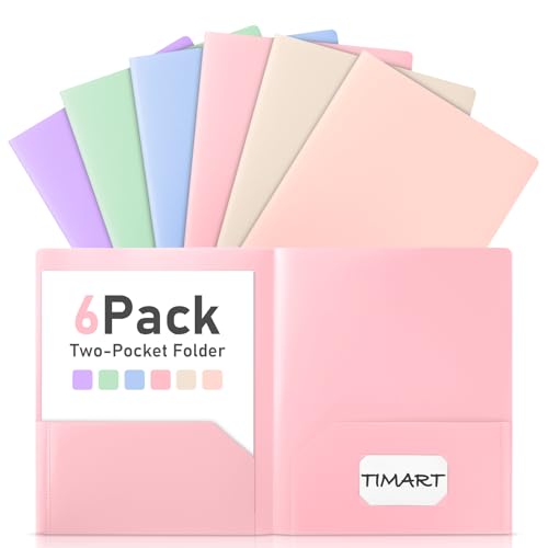 Timart Folders with Pockets-6 Pack, 2 Pocket Folders Fit Letter Size Paper, Pastel Color File Folders for Documents, Plastic File Folder for School Office Home Bussiness - color: Pastel, size: 6 Pack