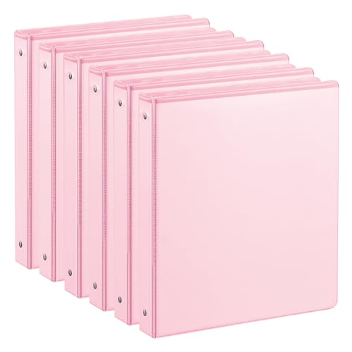 SUIN 1-inch 3 Ring Binder with 2 Interior Pockets, 1''Durable Binders Holds US Letter Size 8.5'' x 11'' Paper - Versatile Binders for Office, Home, and School Use, 6 Pack Pastel Pink - color: Pastel Pink