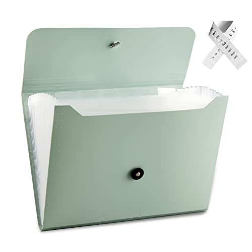 Expanding File Folder File Organizer with 13 Pockets File Organizer Accordion Filing Folder Expandable File Folder for Documents Aesthetic Paper Organizer Folder for Work, School, Office, Macaron - color: Macaron-green