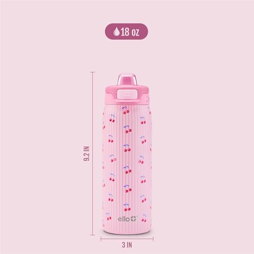 Ello Kids Pop & Fill 18oz Toddler Water Bottle with Quick Fill Lid, Double-Wall Vacuum Insulated Stainless Steel, Leak Proof, BPA Free, Sip & Chug, For School, Lunchboxes, Preppy Cherries - color: Preppy Cherries, size: 18 Ounces