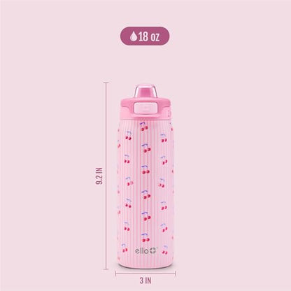 Ello Kids Pop & Fill 18oz Toddler Water Bottle with Quick Fill Lid, Double-Wall Vacuum Insulated Stainless Steel, Leak Proof, BPA Free, Sip & Chug, For School, Lunchboxes, Preppy Cherries - color: Preppy Cherries, size: 18 Ounces