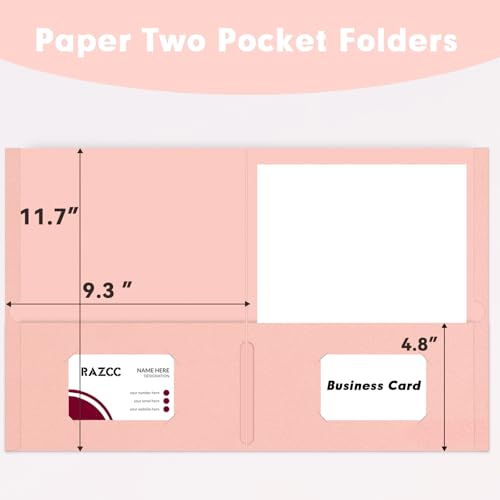 Two Pocket Folders, RAZCC 30 Pack File Folders with Pockets Fit Letter Size Paper, Thick Paper File Folder for School Office Business Home (Pink) - color: Pink