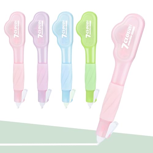 Temiary 4 Pack Correction Tape Pen, 0.27 in x 78.7 Ft White Smooth Pull Out Tape Pens for Writing, Tear Resistant Easy to Use Applicator for Instant Corrections School Office Supplies (Morandi)