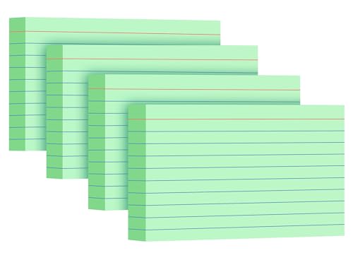 Green Index Cards 3x5, 200 Pack, Ruled Index Cards, Flash Cards for Studying, Heavy Note Cards for Office, Home and Collegel, 4 Packs of 50 - color: Green, size: 3 x 5