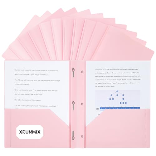 Two-Pocket-Folders with 3 Prongs, Letter Size Plastic Folders with Pockets and Prongs, Poly Plastic Folders for Office & School. 6 Pastel Colors (Pink - 12 Packs) - color: Pink - 12 Packs