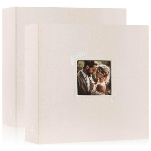 Lanpn 2 Packs Scrapbook Photo Album 12x12, Linen Window Design Cover Top Load 3 Ring Folder Binder Photo Book Photobook 12 x 12 inch with 30 Plastic Sleeves 60 Pages (Beige) - color: Beige, size: 12x12"/2PK