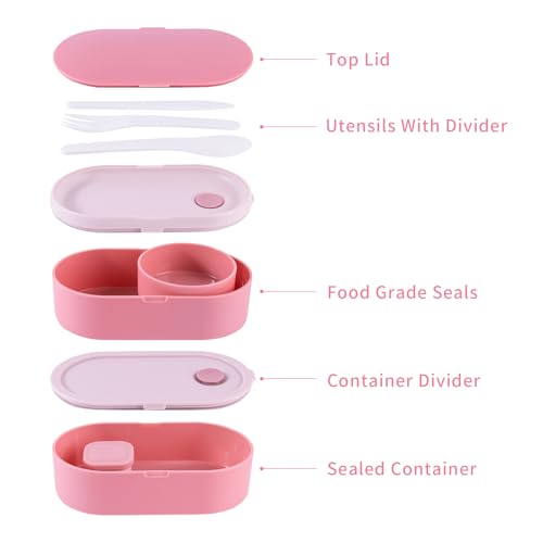Bento Lunch Box Set -2 Stackable Adult And Women's Lunch Boxes - Including Lunch Bag, Leak Proof And Bisphenol Free A - Built-In Cutlery Set - Dishwasher Safe (Pink) - color: red