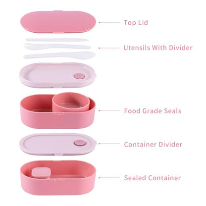 Bento Lunch Box Set -2 Stackable Adult And Women's Lunch Boxes - Including Lunch Bag, Leak Proof And Bisphenol Free A - Built-In Cutlery Set - Dishwasher Safe (Pink) - color: red