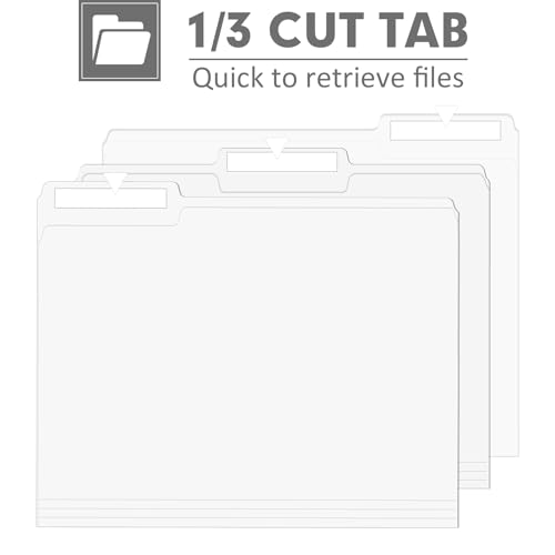 File Folder, PANDRI 120 Pack File Folder, 1/3 Cut Tab, Letter Size, Filing Folder for Office School Business, White - color: White