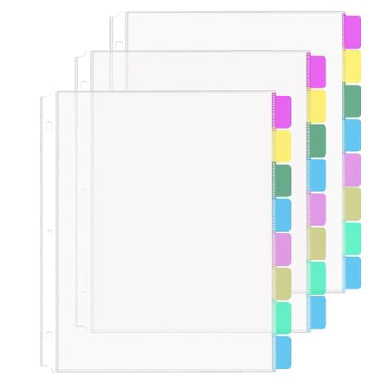 HABGP 24Pcs/3 Set Clear Sheet Protectors for 3 Ring Binder Letter Size, 8 Tab Plastic Dividers With Pockets and Tabs, Page Protectors 8.5x11 - size: 3 Set (24 Pcs)