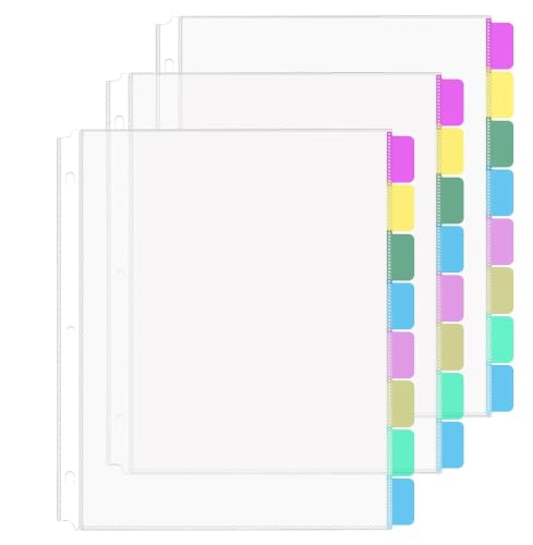 HABGP 24Pcs/3 Set Clear Sheet Protectors for 3 Ring Binder Letter Size, 8 Tab Plastic Dividers With Pockets and Tabs, Page Protectors 8.5x11 - size: 3 Set (24 Pcs)