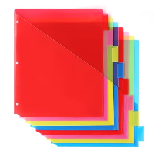 Plastic 8-Tab Dividers with Two Pockets - 1 Set, Pocket Dividers for 3-Ring Binders, Multi-Color Binder Dividers, Total 8 Tabs - color: 4 Bold Colors - Translucent Double Pockets, size: 8 Tabs