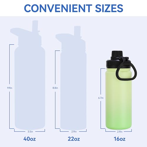 DOMICARE 16 oz Kids Water Bottle for School Stainless Steel Double Wall Vacuum Insulated Water Bottle with Straw lids & Spout Lid, Leakproof BPA Free (Green gradient,4) - color: Green Gradient, size: 16oz/4 Pack