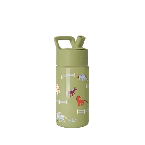 Simple Modern Kids Water Bottle with Straw Lid | 14oz Insulated Stainless Steel Kids Tumbler & Spill Proof Toddler Cup for School, Girls, Boys | Summit | Horse Field - color: -Horse Field, size: 14 Ounces