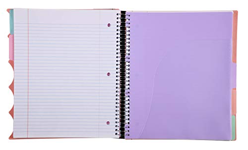 Mintra Office Durable PREMIUM Spiral Notebook, ((Salmon, 5 Subject (8.5in x 11in)), Fabric Covered Coils, No Snags, College Ruled, Adjustable PocketDividers, Ruler, Organization, School - color: Salmon, size: 5 Subject (8.5in x 11in)