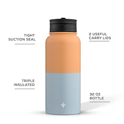 JoyJolt Triple Insulated Water Bottle with Straw Lid AND Flip Lid! 32oz Large Water Bottle, 12 Hour Hot/Cold Vacuum Insulated Stainless Steel Bottle. BPA-Free Leakproof Water Bottles - Thermos Bottle - color: Orange/Blue, size: 32 Ounces