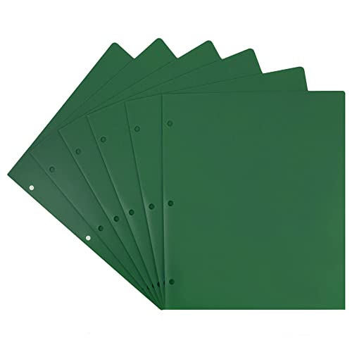 JAM PAPER Heavy Duty Plastic 3 Hole Punch Pocket Folders - Extra Tough School Folders - Green - 6/Pack - color: Green, size: 6 Per Pack