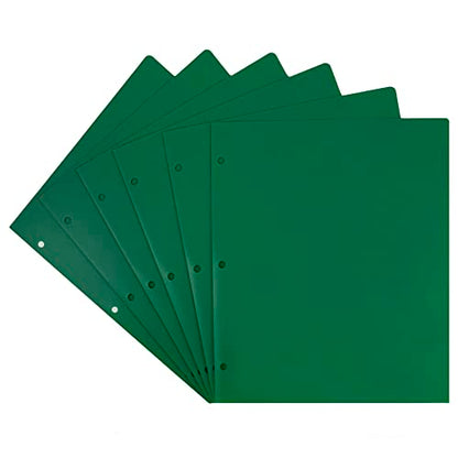 JAM PAPER Heavy Duty Plastic 3 Hole Punch Pocket Folders - Extra Tough School Folders - Green - 6/Pack - color: Green, size: 6 Per Pack