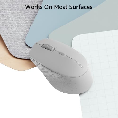 Rapoo M300G Silent Wireless Mouse, Bluetooth Mouse for Laptop, 2.4GHz with USB Receiver, 2400 Adjustable DPI Optical Tracking, 1 Year Battery Life, Compatible with PC, Grey - color: Light Grey