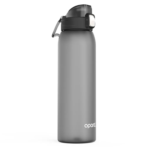 Opard Zip 32oz Plastic Water Bottle Dishwasher Safe, Leakproof Flip-Top Lid, BPA Free Tritan, Wide Mouth Reusable Sports Water Bottle for Gym Hiking Commuting Outdoor Travel and School - color: Charcoal Black, style: 32 Ounces
