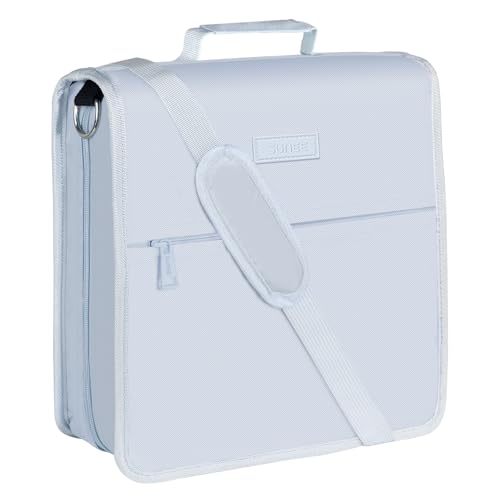 SUNEE Zipper Binder 3 Ring, 3 Inch O-Ring with Handle and Shoulder Strap, 600-Sheet Capacity, 5-Tab Expanding File Folder, Multi-Pockets for Middle School Organizer Binder with Zipper, Dusk Blue