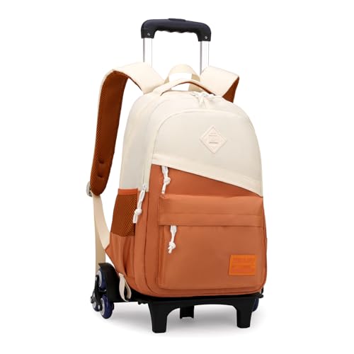 Rolling Backpack for Boys Girls School BookBag with Wheels Kids Luggage Trolley Back Pack on Wheels Elementary Travel Bag - color: Orange Six Wheels, size: 6 Wheels