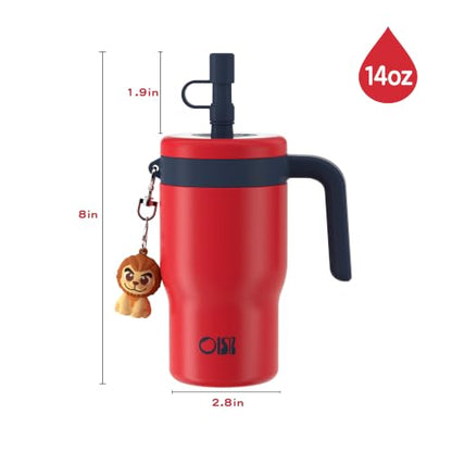 OISIZ 14oz Kids Tumbler with Straw Lid & Handle,Kids Cup with Animal Accessory for School,Kids Water Bottles with Dust-proof Cover,Leakproof Water Bottles,316 Stainless Steel,Keep Cold 24 Hours-red - color: old glory red
