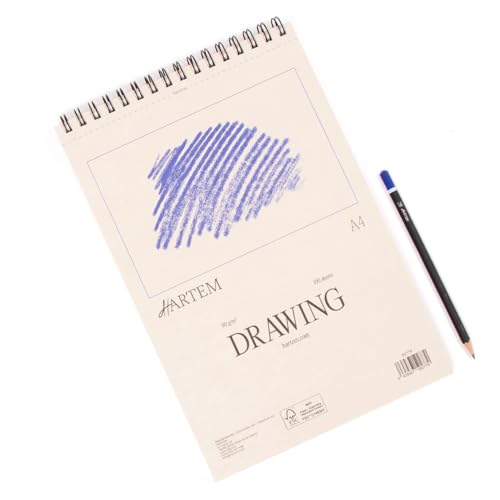 Hartem - A4 Sketch Book & 2B Graphite Pencil, Top Spiral Bound Sketch Pad, 100 Sheets, 60lb/90gsm Acid-Free Drawing Paper, Art Suppiles for Kids & Adults, Beginners & Professional Artists - size: A4 (8.3 × 11.7 in) + 2B Graphite Pencil