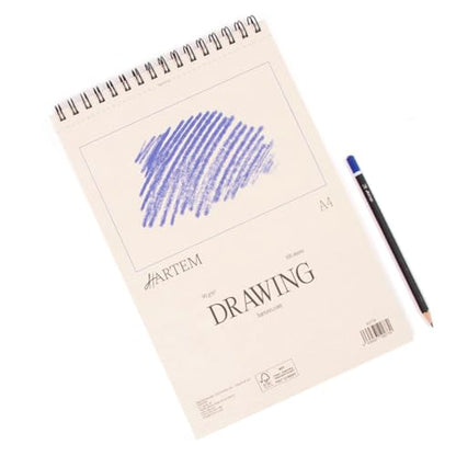 Hartem - A4 Sketch Book & 2B Graphite Pencil, Top Spiral Bound Sketch Pad, 100 Sheets, 60lb/90gsm Acid-Free Drawing Paper, Art Suppiles for Kids & Adults, Beginners & Professional Artists - size: A4 (8.3 × 11.7 in) + 2B Graphite Pencil