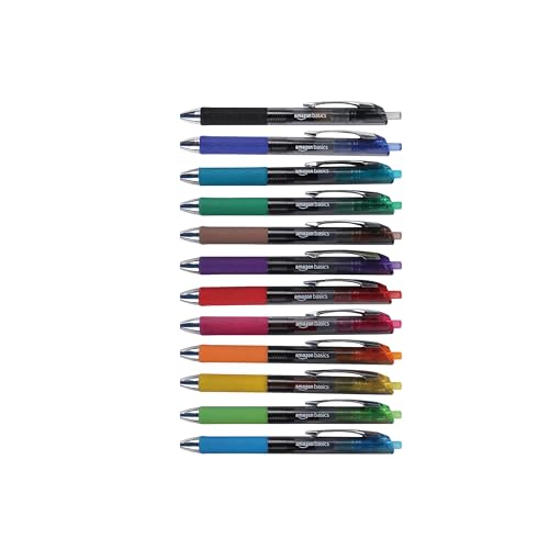 Amazon Basics Retractable Gel Pens, Fine Point 0.7mm, Smooth Writing, Assorted Colors, 12-Pack - color: Assorted