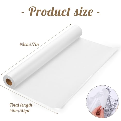 Tracing Paper Roll 17in x 50yd, White Trace Paper Pattern Paper Translucent Tracing Paper for Sewing, Drawing, Sketching, Gift Wrapping - size: 17in x 50yd