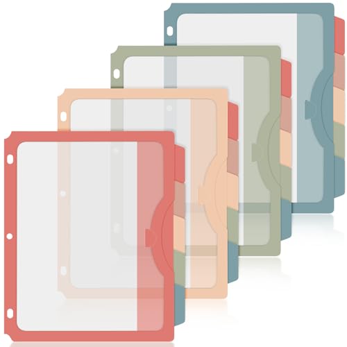 20 Counts Binder Dividers with 20 Pockets, 5 Tab Dividers for 3 Ring Binder Organizer US Letter Size 9.5 x 11.4 Inch for Office and Home Organization Back to School, Vintage Color, 4 Sets - color: Vintage