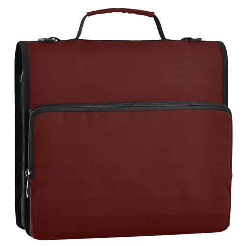 1.5 Inch 3 Rings Binder Zipper with Strap Waterproof School Binders Organizer for School/Office Burgundy - color: Burgundy