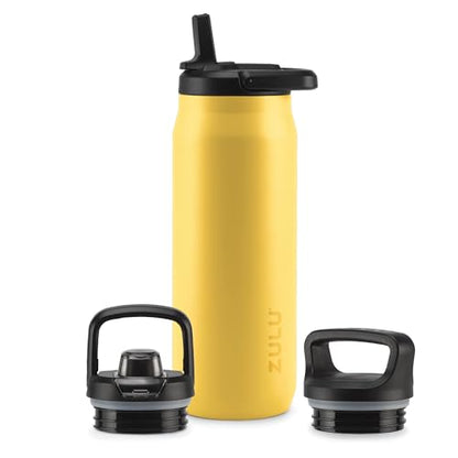 ZULU Base 32oz Stainless Steel Water Bottle with 3 Lids- Straw, Chug, Twist | Double Walled and Vacuum Insulated Metal Thermos | For Gym, Outdoor | Built in Carry Loop, Dishwasher Safe, Vitamin C - color: Vitamin C, style: 32oz