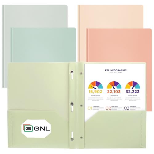 GNL Plastic Folders with Pockets and Prong, Pack of 5, Muted Pastel Colors, Heavy Duty 2 Pocket File Folders Letter Size, Folders with Prongs for School, Home, and Office - color: Vintage Colors, style: 5-Pack