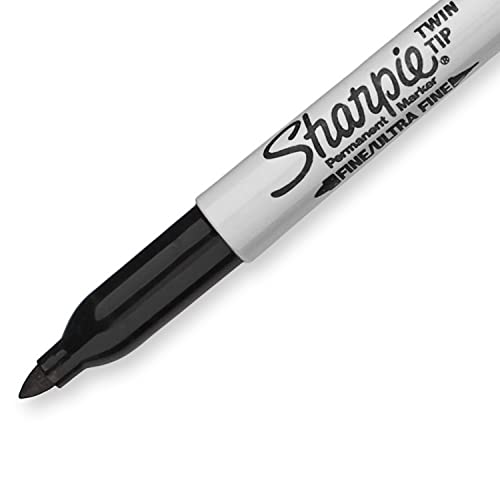 Sharpie Twin Tip Permanent Markers, Fine and Ultra Fine, Black, 4 Count