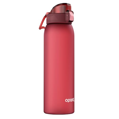 Opard Zip 32oz Plastic Water Bottle Dishwasher Safe, Leakproof Flip-Top Lid, BPA Free Tritan, Wide Mouth Reusable Sports Water Bottle for Gym Hiking Commuting Outdoor Travel and School - color: Cranberries Red, style: 32 Ounces
