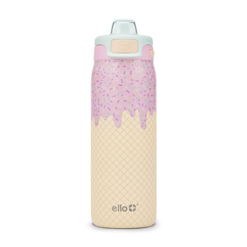 Ello Kids Pop & Fill 18oz Stainless Steel Water Bottle with Quick Fill Technology, Double-Wall Vacuum Insulation, Leak Proof Locking Lid, Sip & Chug, BPA Free, Gifts for Girls Boys, A La Mode - color: A La Mode, size: 18 Ounces